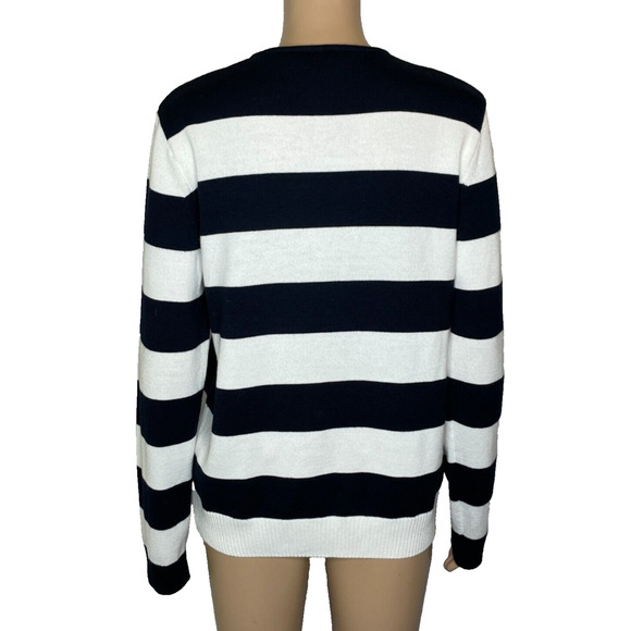 Women's US 8 Mademoiselle Saint James Navy Blue Lace Up Sweater Pullover - Picture 3 of 6